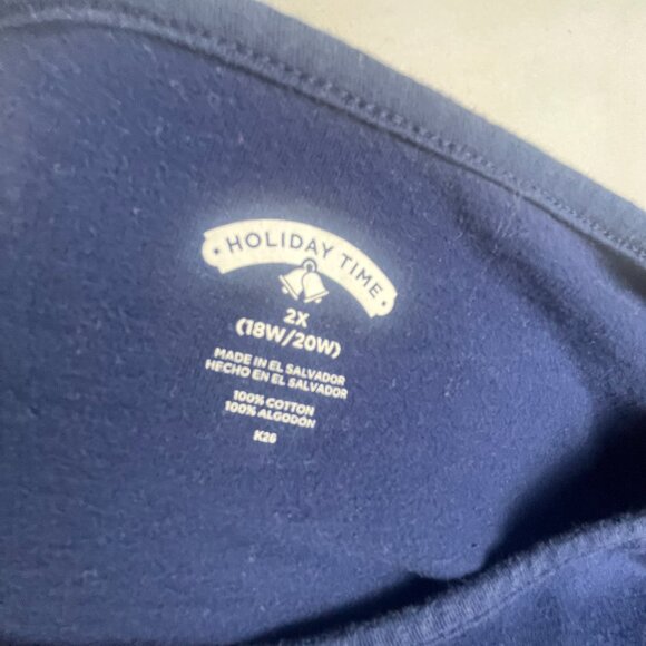 Holiday Time Long Sleeve Tee Top Plus Size 2X (18W/20W) Nave Blue Red Cardinals - Picture 6 of 7